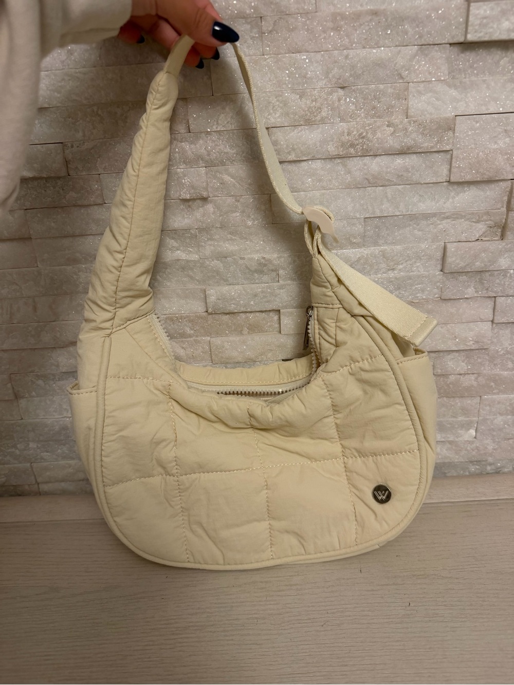 Quilted Cream Shoulder Bag - Women's Casual Tote
